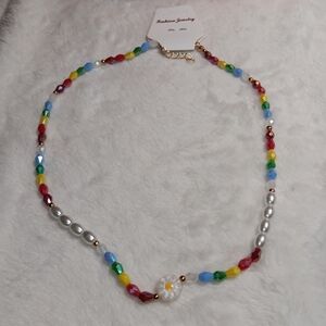 Fashion Jewelry Multicolor Beaded Necklace with Flower Charm